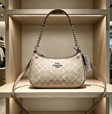 Coach Teri Shoulder Bag Silver Sand Taupe for Everyday Use