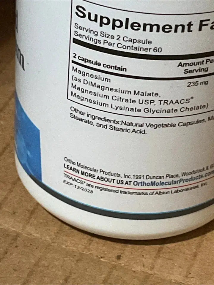 Ortho Molecular Reacted Magnesium Supplement 120 Capsules